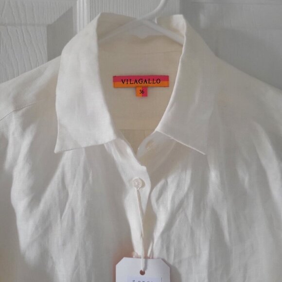 Vilagallo White Sara Linen 3/4 Sleeve Shirt W Multicolor Embroidered Sleeves S - Picture 4 of 7